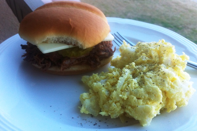 Southern pulled-pork sandwich with potato salad