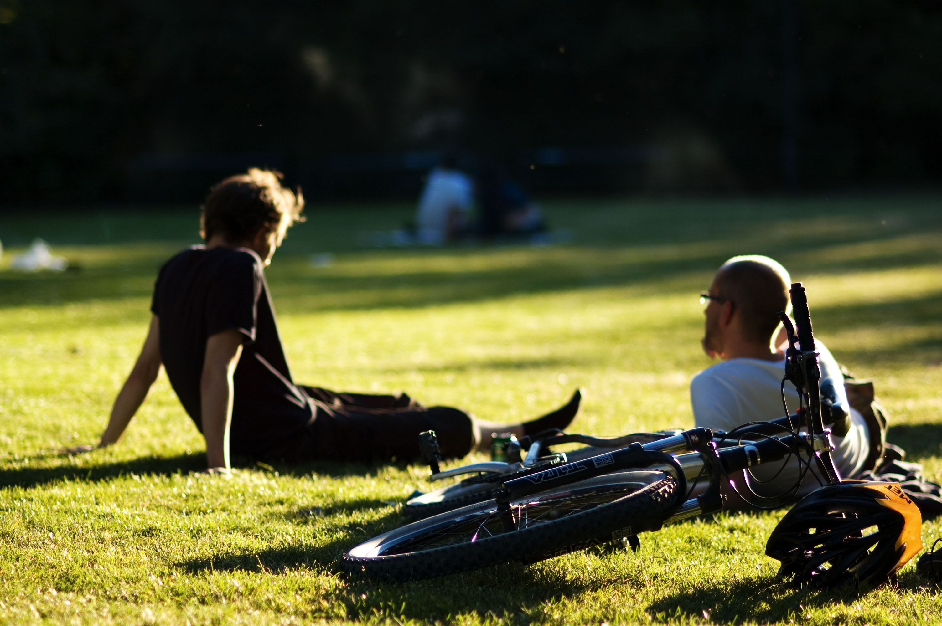 Cyclists relaxing