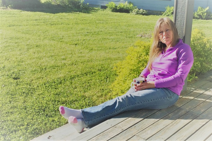 Heather relaxes on a beautiful Ozark morning