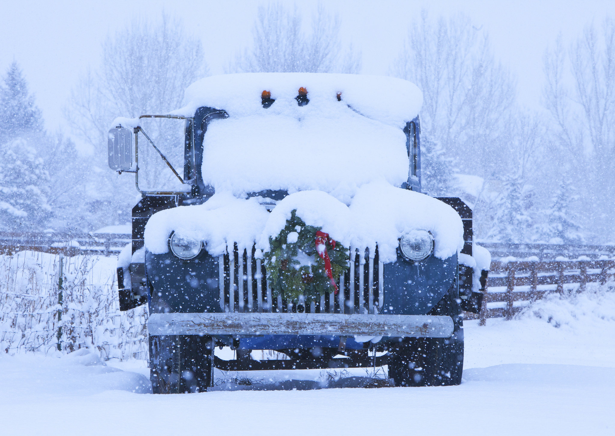 Old Truck with Christmas Wreath