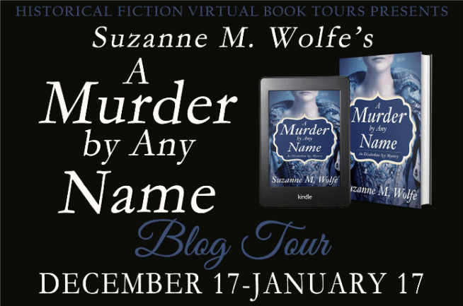 Suzanne M. Wolfe's A MURDER BY ANY NAME blog tour banner