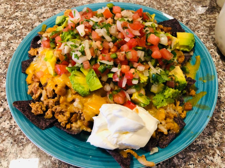 Loaded Blue Corn Turkey Nachos