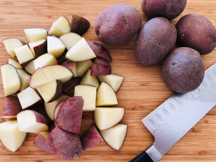 Quartered red potatoes