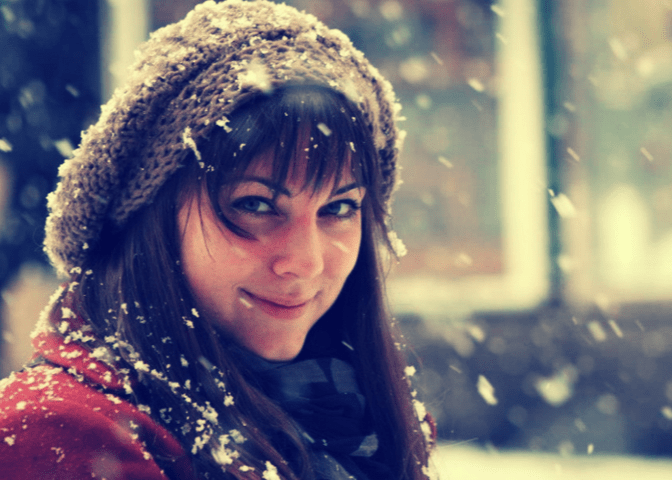 Woman in snowfall