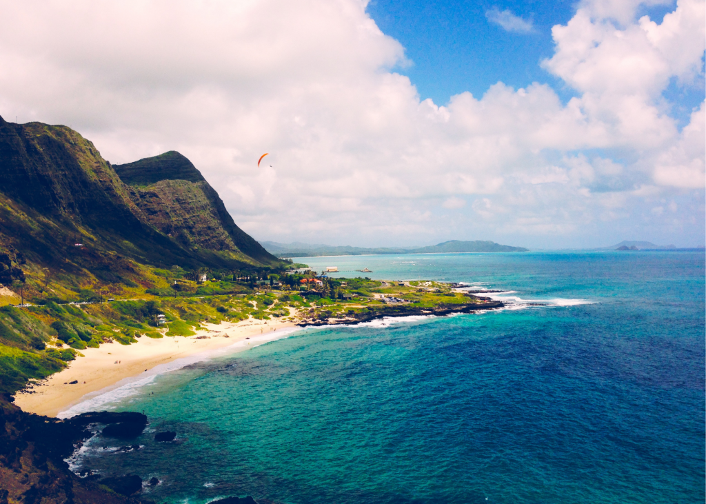 Green mountains on island