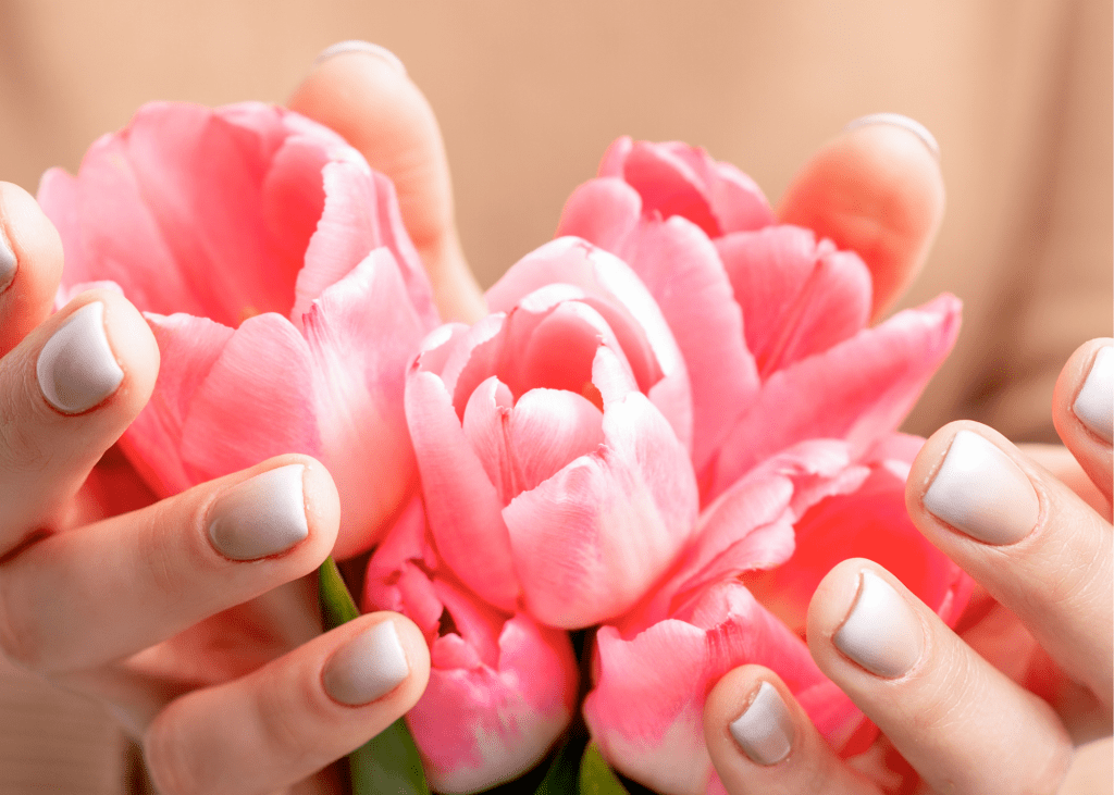 Woman holding tulips
