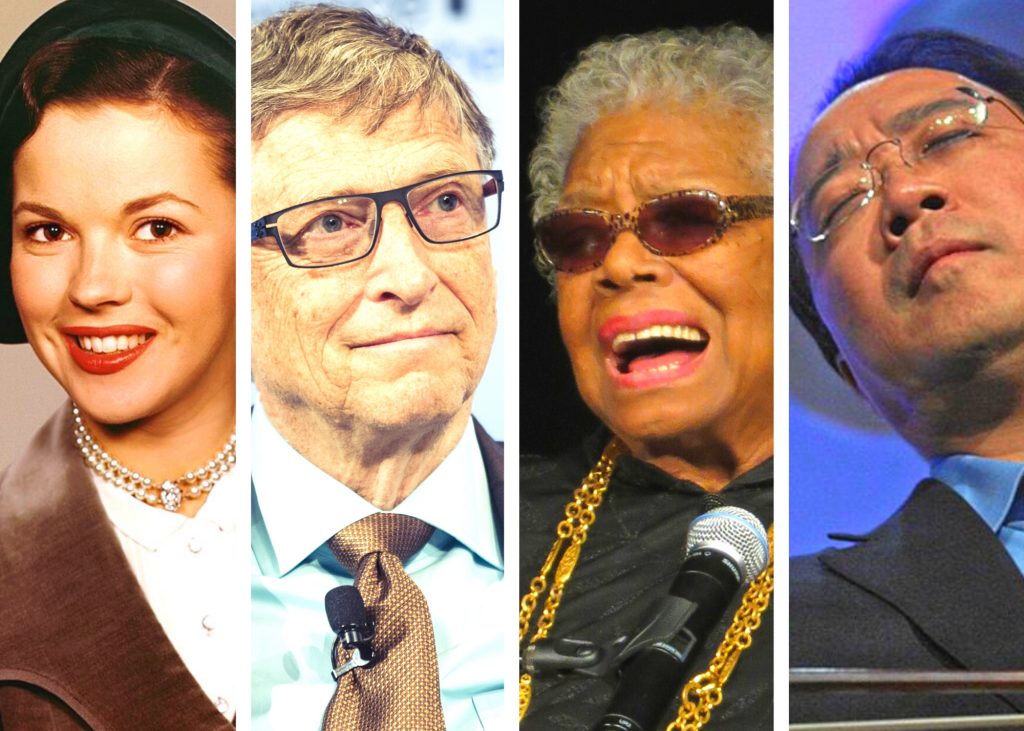 Shirley Temple, Bill Gates, Maya Angelou, and Yo-Yo Ma are only a few of the geniuses you'll meet in Claudia Kalb's Spark. (Photos courtesy Wikimedia Commons)