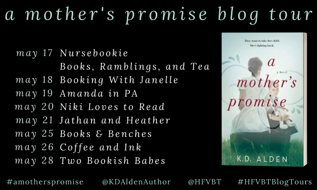 K.D. Alden’s A MOTHER’S PROMISE blog tour banner 